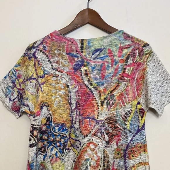 Inoah Top Womens Medium Short Sleeve Knit Tunic Abstract Wearable Art - Picture 4 of 10